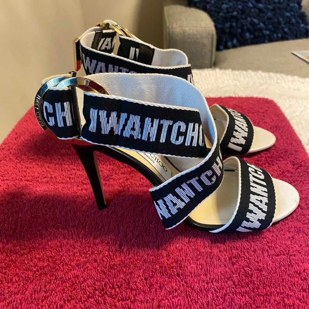 Size 38, black and white, ankle strap